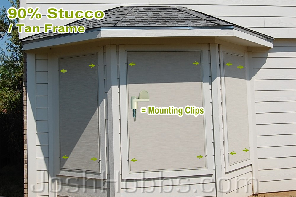 90% Stucco solar screens with metal mounting clips. 