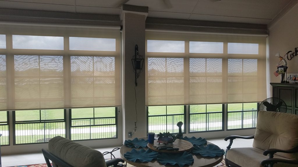 The installed cost for these two Austin TX patio screens was $732. The installed price of $732 included one measure trip, one installation trip, sales-tax and (1) 125" (1) 130" wide Austin TX patio screens.  This patio screens customer used the 97% beige / white solar shade fabric.  