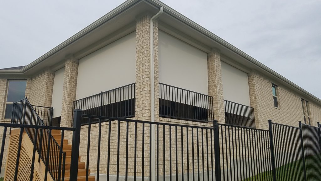 The installed cost for this outdoor shades Austin TX install was only $1148. The installed price of $1148 included one measure trip, one installation trip, sales-tax and (2) 109" (1) 135" (1)57" outdoor shades.  The customer did not pay for a measure or install trip as this was a quantity four installation. For this outdoor shades Austin TX install we used our 97% beige / white solar sun shade fabric.  